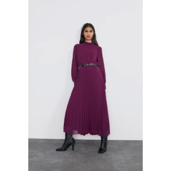 open lace back dress Zara Multicolor Camouflage Pleated Midi Dress main image 0